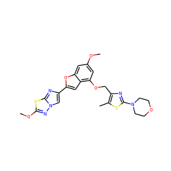 COc1cc(OCc2nc(N3CCOCC3)sc2C)c2cc(-c3cn4nc(OC)sc4n3)oc2c1 ZINC000205696030