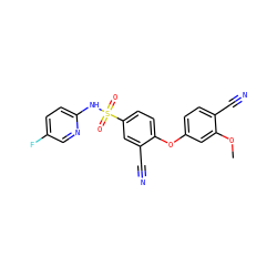 COc1cc(Oc2ccc(S(=O)(=O)Nc3ccc(F)cn3)cc2C#N)ccc1C#N ZINC000473194838