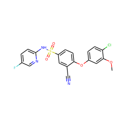 COc1cc(Oc2ccc(S(=O)(=O)Nc3ccc(F)cn3)cc2C#N)ccc1Cl ZINC000473194812