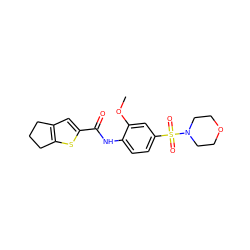 COc1cc(S(=O)(=O)N2CCOCC2)ccc1NC(=O)c1cc2c(s1)CCC2 ZINC000003230502