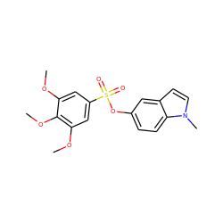 COc1cc(S(=O)(=O)Oc2ccc3c(ccn3C)c2)cc(OC)c1OC ZINC000027990809