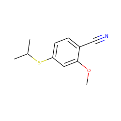 COc1cc(SC(C)C)ccc1C#N ZINC000040979110