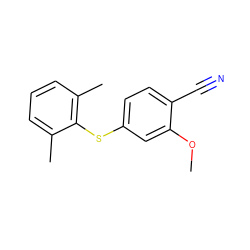 COc1cc(Sc2c(C)cccc2C)ccc1C#N ZINC000040834413