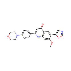 COc1cc2[nH]c(-c3ccc(N4CCOCC4)cc3)cc(=O)c2cc1-c1cnco1 ZINC000012354281