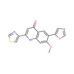 COc1cc2[nH]c(-c3cscn3)cc(=O)c2cc1-c1cnco1 ZINC000013487575