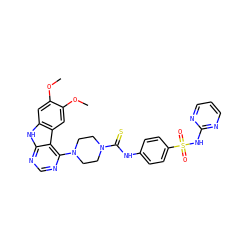 COc1cc2[nH]c3ncnc(N4CCN(C(=S)Nc5ccc(S(=O)(=O)Nc6ncccn6)cc5)CC4)c3c2cc1OC ZINC000044352218