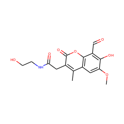 COc1cc2c(C)c(CC(=O)NCCO)c(=O)oc2c(C=O)c1O ZINC000219851250