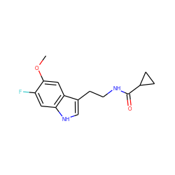 COc1cc2c(CCNC(=O)C3CC3)c[nH]c2cc1F ZINC000000008255