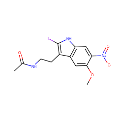 COc1cc2c(CCNC(C)=O)c(I)[nH]c2cc1[N+](=O)[O-] ZINC000013473199