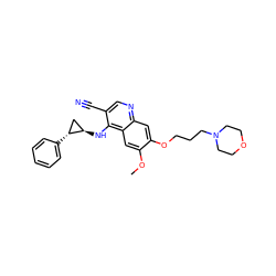 COc1cc2c(N[C@@H]3C[C@H]3c3ccccc3)c(C#N)cnc2cc1OCCCN1CCOCC1 ZINC000028952919