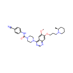 COc1cc2c(N3CCN(C(=O)Nc4ccc(C#N)cc4)CC3)ncnc2cc1OCCCN1CCCC[C@@H]1C ZINC000027299763