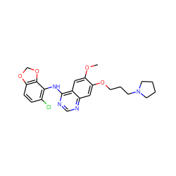 COc1cc2c(Nc3c(Cl)ccc4c3OCO4)ncnc2cc1OCCCN1CCCC1 ZINC000001910460