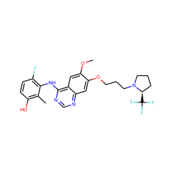 COc1cc2c(Nc3c(F)ccc(O)c3C)ncnc2cc1OCCCN1CCC[C@H]1C(F)(F)F ZINC000653853275