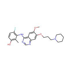 COc1cc2c(Nc3c(F)ccc(O)c3C)ncnc2cc1OCCCN1CCCCC1 ZINC000653849298