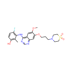 COc1cc2c(Nc3c(F)ccc(O)c3C)ncnc2cc1OCCCN1CCS(=O)(=O)CC1 ZINC000653845487