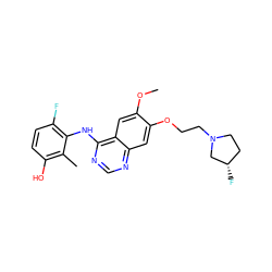 COc1cc2c(Nc3c(F)ccc(O)c3C)ncnc2cc1OCCN1CC[C@H](F)C1 ZINC000653845456