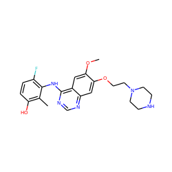 COc1cc2c(Nc3c(F)ccc(O)c3C)ncnc2cc1OCCN1CCNCC1 ZINC000653849291