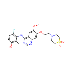 COc1cc2c(Nc3c(F)ccc(O)c3C)ncnc2cc1OCCN1CCS(=O)(=O)CC1 ZINC000653844323