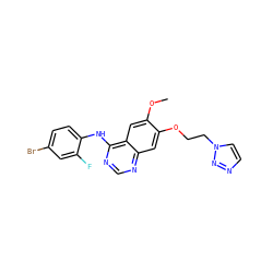 COc1cc2c(Nc3ccc(Br)cc3F)ncnc2cc1OCCn1ccnn1 ZINC000001490292