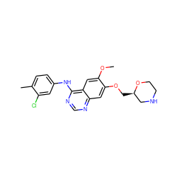 COc1cc2c(Nc3ccc(C)c(Cl)c3)ncnc2cc1OC[C@@H]1CNCCO1 ZINC000204972805