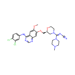 COc1cc2c(Nc3ccc(Cl)c(Cl)c3)ncnc2cc1OC[C@@H]1CN(/C(=N/C#N)N2CCN(C)CC2)CCO1 ZINC000114822391