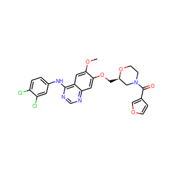 COc1cc2c(Nc3ccc(Cl)c(Cl)c3)ncnc2cc1OC[C@@H]1CN(C(=O)c2ccoc2)CCO1 ZINC000114821562