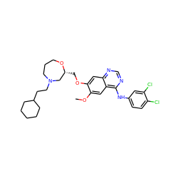 COc1cc2c(Nc3ccc(Cl)c(Cl)c3)ncnc2cc1OC[C@@H]1CN(CCC2CCCCC2)CCCO1 ZINC000201949438