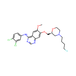 COc1cc2c(Nc3ccc(Cl)c(Cl)c3)ncnc2cc1OC[C@@H]1CN(CCCCF)CCO1 ZINC000114821952