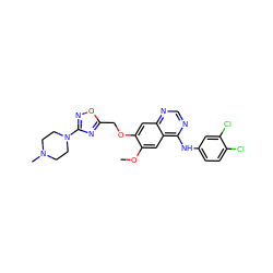 COc1cc2c(Nc3ccc(Cl)c(Cl)c3)ncnc2cc1OCc1nc(N2CCN(C)CC2)no1 ZINC000114820908