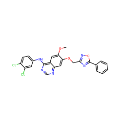 COc1cc2c(Nc3ccc(Cl)c(Cl)c3)ncnc2cc1OCc1noc(-c2ccccc2)n1 ZINC000114820688
