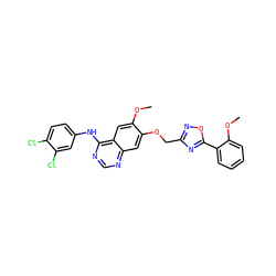 COc1cc2c(Nc3ccc(Cl)c(Cl)c3)ncnc2cc1OCc1noc(-c2ccccc2OC)n1 ZINC000114821209