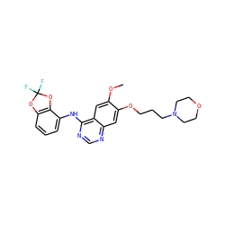 COc1cc2c(Nc3cccc4c3OC(F)(F)O4)ncnc2cc1OCCCN1CCOCC1 ZINC000013559423