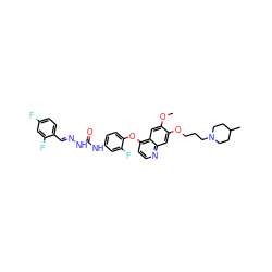 COc1cc2c(Oc3ccc(NC(=O)N/N=C/c4ccc(F)cc4F)cc3F)ccnc2cc1OCCCN1CCC(C)CC1 ZINC000096283543