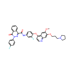 COc1cc2c(Oc3ccc(NC(=O)c4nn(-c5ccc(F)cc5)c(=O)c5ccccc45)cc3F)ccnc2cc1OCCCN1CCCC1 ZINC000299838499