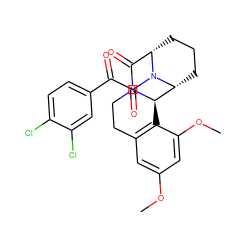 COc1cc2c(c(OC)c1)[C@@H]1[C@H]3CCC[C@@H](C(=O)N1CC2)N3C(=O)C(=O)c1ccc(Cl)c(Cl)c1 ZINC000035881097