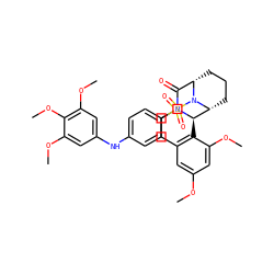 COc1cc2c(c(OC)c1)[C@@H]1[C@H]3CCC[C@@H](C(=O)N1CC2)N3S(=O)(=O)c1ccc(Nc2cc(OC)c(OC)c(OC)c2)cc1 ZINC000058678506
