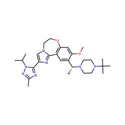 COc1cc2c(cc1[C@@H](C)N1CCN(C(C)(C)C)CC1)-c1nc(-c3nc(C)nn3C(C)C)cn1CCO2 ZINC000204425205