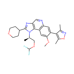 COc1cc2c(cc1-c1c(C)noc1C)ncc1nc(C3CCOCC3)n([C@H](C)COC(F)F)c12 ZINC000606303452