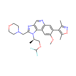 COc1cc2c(cc1-c1c(C)noc1C)ncc1nc(CN3CCOCC3)n([C@H](C)COC(F)F)c12 ZINC001772653717