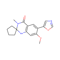 COc1cc2c(cc1-c1cnco1)C(=O)N(C)C1(CCCC1)N2 ZINC000028529207