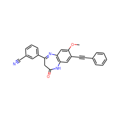 COc1cc2c(cc1C#Cc1ccccc1)NC(=O)CC(c1cccc(C#N)c1)=N2 ZINC000101096088