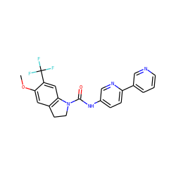 COc1cc2c(cc1C(F)(F)F)N(C(=O)Nc1ccc(-c3cccnc3)nc1)CC2 ZINC000013806123