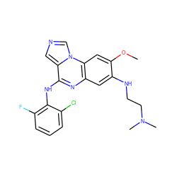 COc1cc2c(cc1NCCN(C)C)nc(Nc1c(F)cccc1Cl)c1cncn12 ZINC000013860349