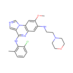 COc1cc2c(cc1NCCN1CCOCC1)nc(Nc1c(C)cccc1Cl)c1cncn12 ZINC000013860348