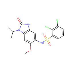 COc1cc2c(cc1NS(=O)(=O)c1cccc(Cl)c1Cl)[nH]c(=O)n2C(C)C ZINC000299840224