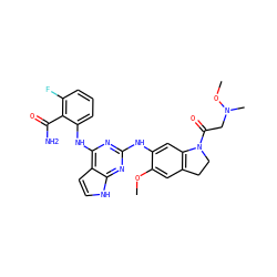 COc1cc2c(cc1Nc1nc(Nc3cccc(F)c3C(N)=O)c3cc[nH]c3n1)N(C(=O)CN(C)OC)CC2 ZINC000044404856