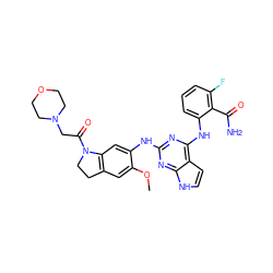 COc1cc2c(cc1Nc1nc(Nc3cccc(F)c3C(N)=O)c3cc[nH]c3n1)N(C(=O)CN1CCOCC1)CC2 ZINC000042805980