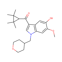 COc1cc2c(cc1O)c(C(=O)C1C(C)(C)C1(C)C)cn2CC1CCOCC1 ZINC000014975806