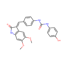 COc1cc2c(cc1OC)/C(=C\c1ccc(NC(=O)Nc3ccc(O)cc3)cc1)C(=O)N2 ZINC000101130804