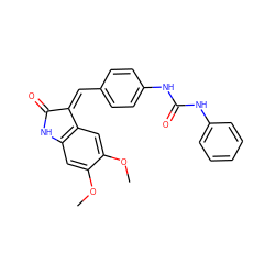 COc1cc2c(cc1OC)/C(=C\c1ccc(NC(=O)Nc3ccccc3)cc1)C(=O)N2 ZINC000101113349